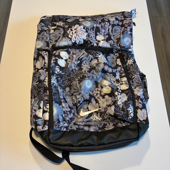 Nike Women's Floral Roll Top Backpack Black Blue White Casual Gym Travel - Picture 2 of 8